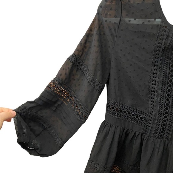 Stellah popover peplum Black Lace babydoll Blouse Top Shirt Size Medium l - Picture 2 of 6